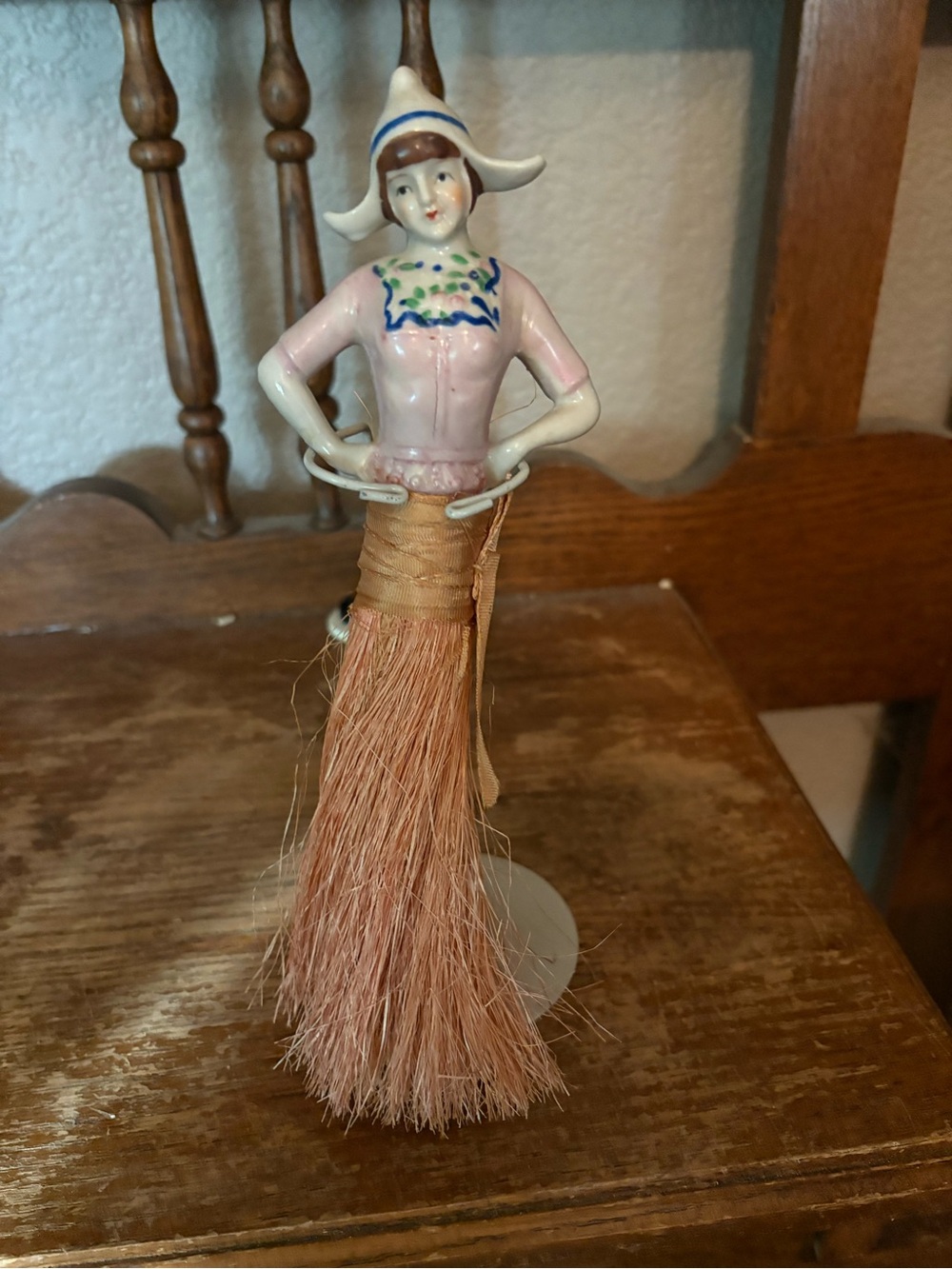 Vintage Porcelain 9 inch Dutch Girl Half Doll Whisk Broom - Made in Japan